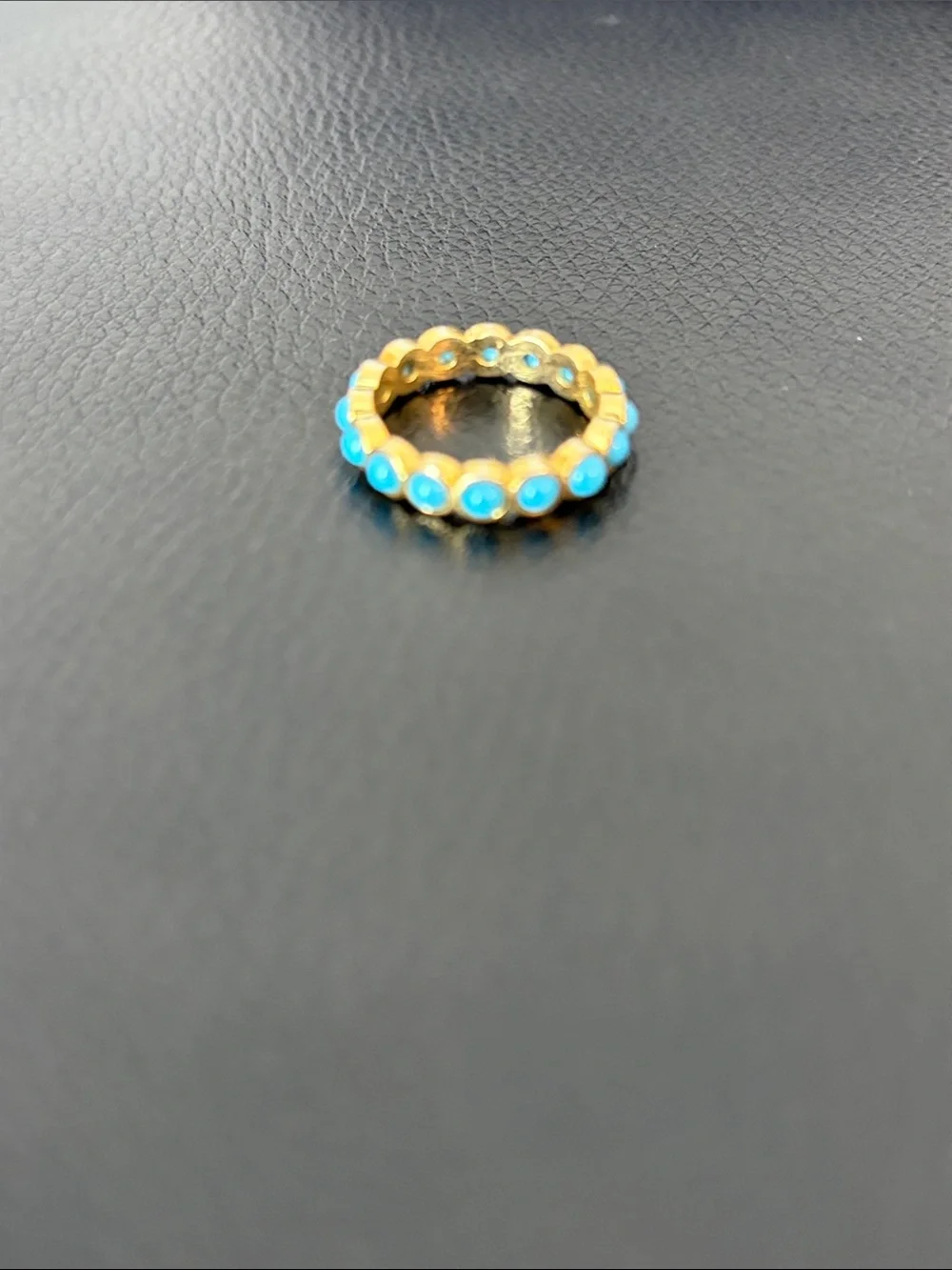 Gold Tone Turquoise Bead Eternity Ring - Women Jewelry